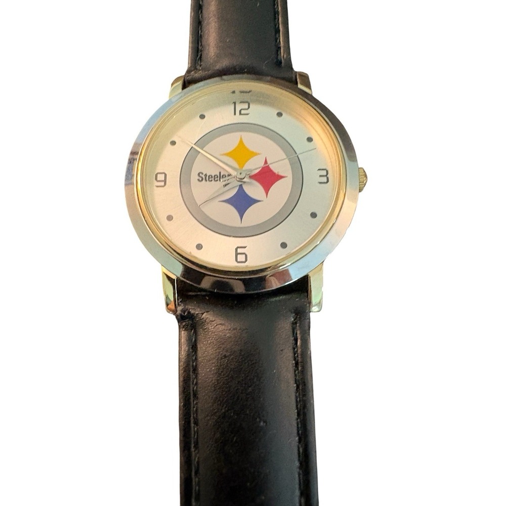 NFL Pittsburgh Steelers Wristwatch Quartz w 7" Black Band - Works - Wear On Band